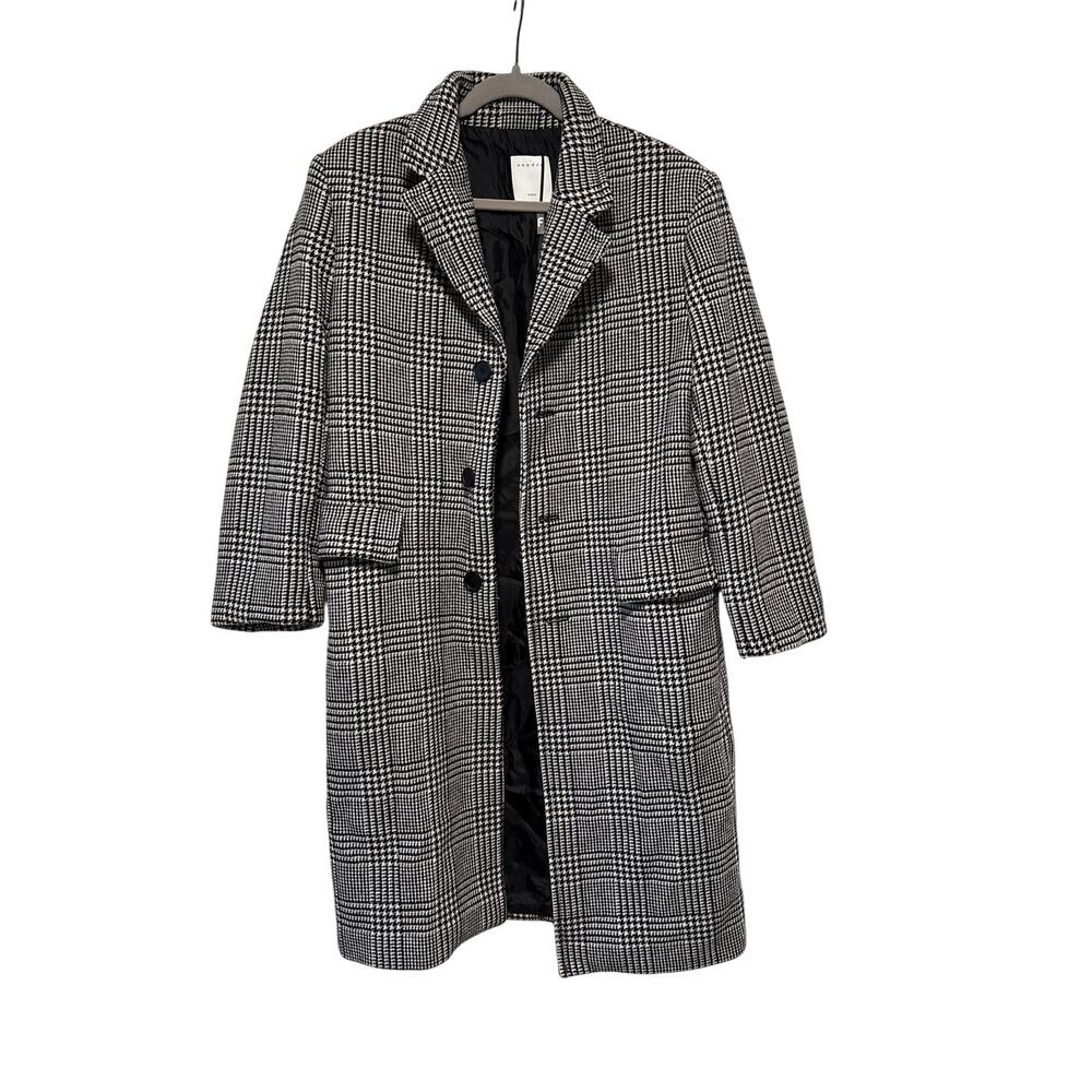 Sandro Women's Black White Plaid Wool Blend Long Coat Size 40 - Picture 2 of 13